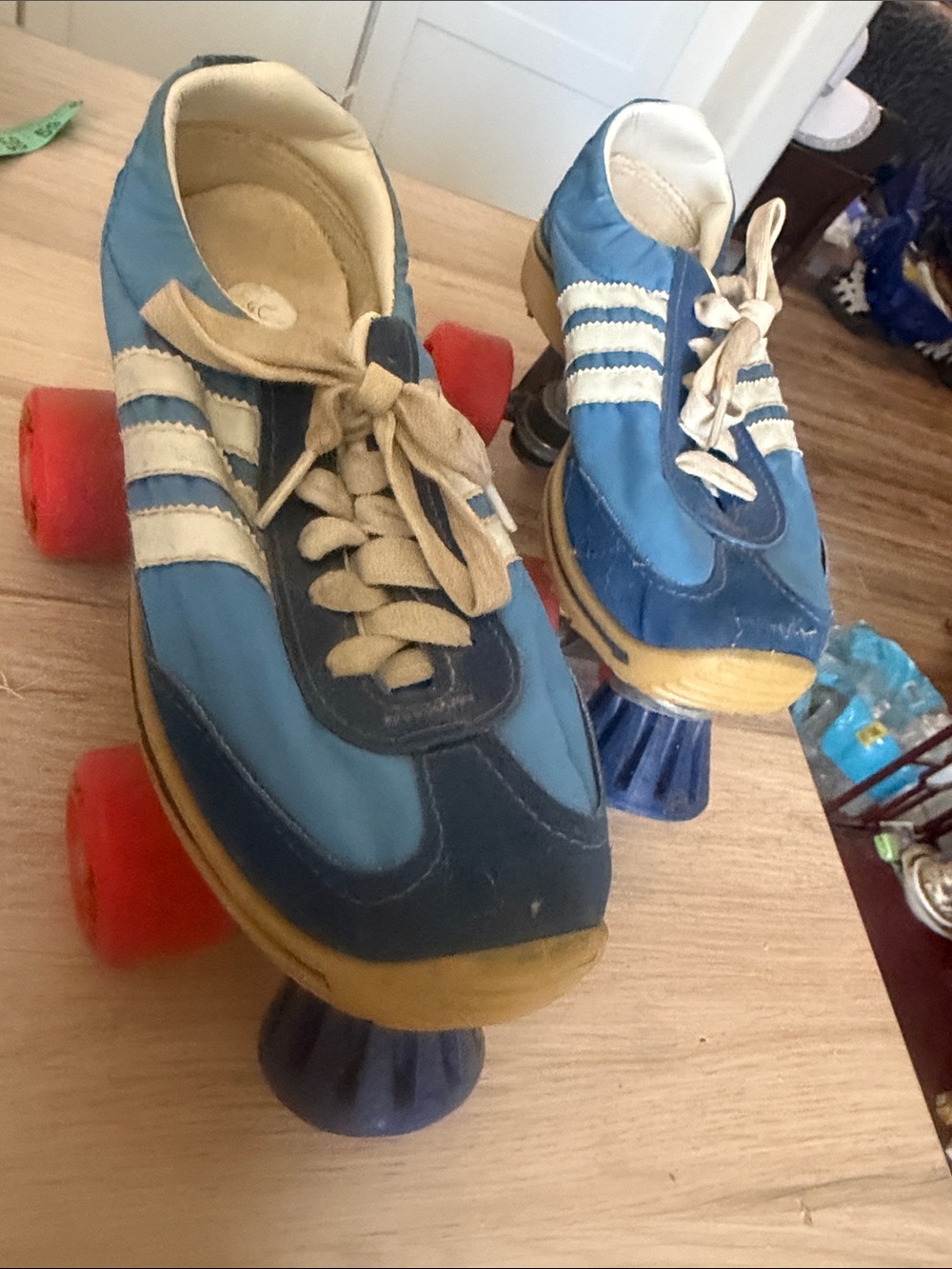 1970’s Women’s Blue Retro Lace-Up Roller Skates with White Stripes